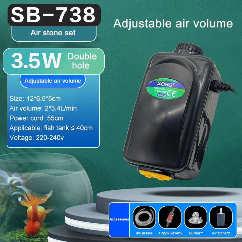 SOBO Aquarium luchtpomp (1W-3,5W-8W)